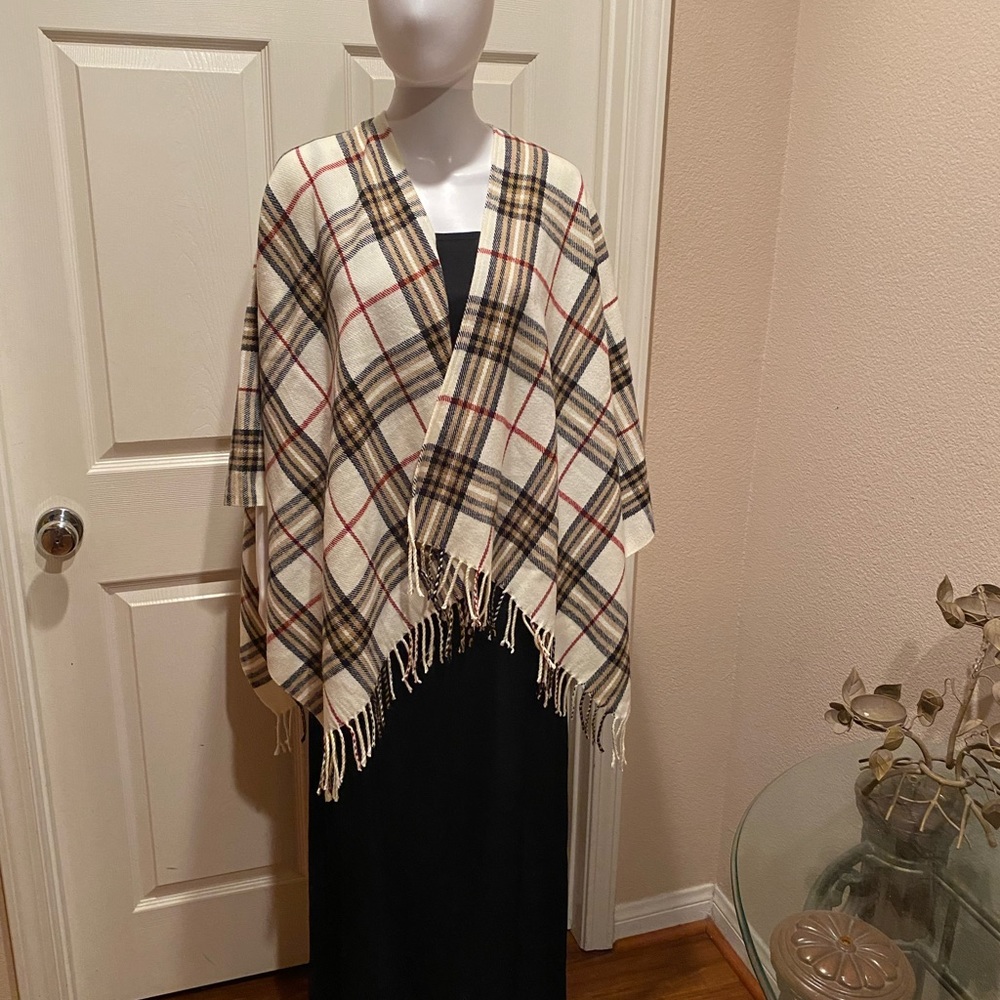 Plaid Fringe Poncho